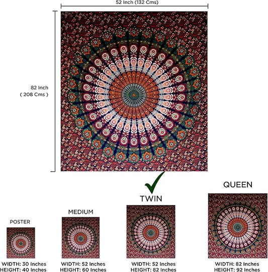 Raajsee Mandala Tapestry Wall Hanging – Blue Orange, 100% Cotton, Boho Hippie Decor, Twin Size (52x82 Inches / 132x208 cm) – Beach Throw, Bedspread, Meditation Yoga Mat