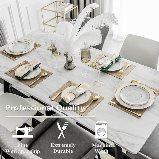 Home Brilliant Linen Placemats Set of 8 Heat Resistant Dining Table Cloth Place Mats Kitchen Table Mats Placemats Table Decor, Natural Linen