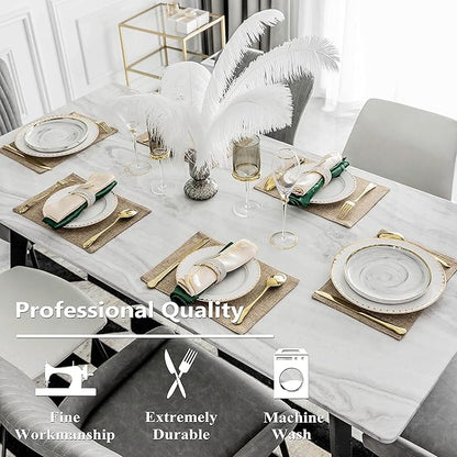 Home Brilliant Fabric Cotton Placemats Set of 6 Heat Resistant Dining Table Place Mats Kitchen Table Mats, Natural Linen