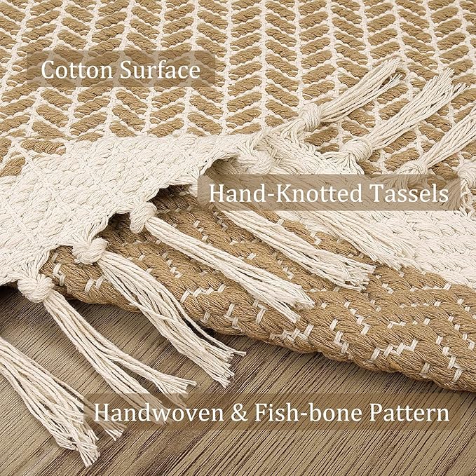 Lahome Boho Laundry Room Rug, 2x7 Runners for Hallways Lightweight Entry Woven Cotton Runner Rug with Tassels, Farmhouse Non Shedding Washable Rugs Low Pile Runner for Kitchen Bathroom, Khaki