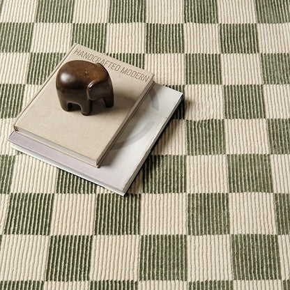 Revival Rugs Gambit 3'x5' Checkered Rug Machine Washable Area Rug for Kitchen Bedroom - 100% Recycled Oeko-TEX Certified, Medium Pile, Green, Beige