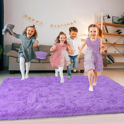 Super Fluffy Rug for Bedroom, 4x6 Shag Fuzzy Area Rug for Living Room Bedroom, Plush Soft Carpet for Girls Boys Kids, Non Slip Throw Rugs for Dorm, Modern Home Decor Aesthetic, Purple