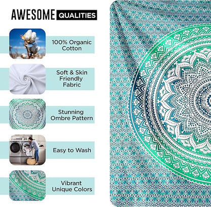 raajsee Indian Cotton Green Tapestry Mandala Wall Hangings- Tapestry For Bedroom - Indie Wall Tapestry Hippie Room Decor - Boho Small Tapestrys Aesthetic 30x40 Inches