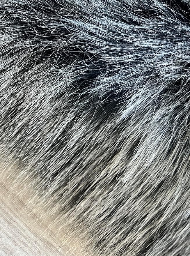 Free Shape Luxury Soft Fluffy Shag Area Rug Sexto 6 Pelts 6'x6',180x180 cm - Vegan Fur Ultra Soft Indoor Carpet Nursery Rugs for Bedroom Home Decor, Black with White Tips
