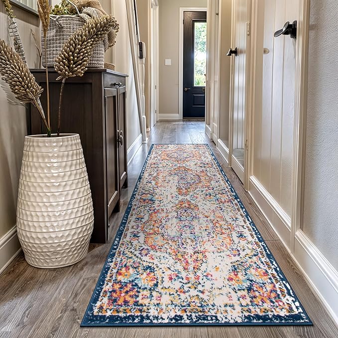 Rugshop Vintage Distressed Bohemian Area Rug for Living Room,Bedroom,Hallway Kitchen Entryway – Vibrant Multi-Color Tribal Design, 2'7" x 12'