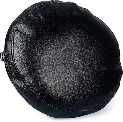 Lambskin Round Leather Pillow Cover - Sofa Cushion Case - Decorative Circular Cushion Throw Covers for Living Room & Bedroom - Black Grain Diameter 20 Inch