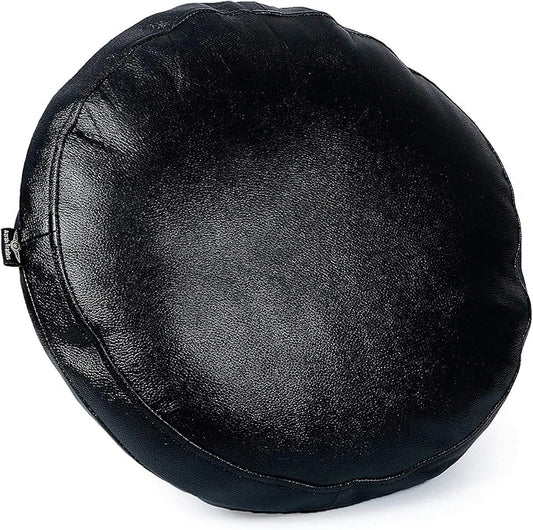 Lambskin Round Leather Pillow Cover - Sofa Cushion Case - Decorative Circular Cushion Throw Covers for Living Room & Bedroom, Black Grain - Diameter 18 Inch