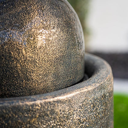 XBrand 26" Modern Sphere Water Fountain with LED Light – Indoor Outdoor Stone Texture Floor Fountain, Zen Bubbling Ball Water Feature for Garden Patio Porch - Bronze