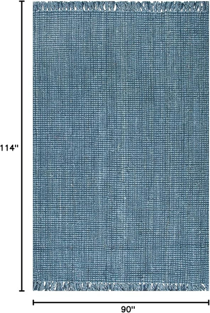 Nuloom Daniela Blue, 7'6" x 9'6", Handmade, Jute, Tassel, Soft and Textured, High Traffic, Stain Resistant, Easy Clean, Durable Area Rug for Bedroom, Living Room, Dining Space, Foyer, Entryway