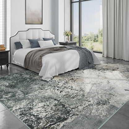Arbosofe Modern Abstract Rug for Living Room, 6'x9' Washable Area Rug with Non-Slip Backing & Short Pile, Large Carpet with Abstract Pattern for Living Room Bedroom and Dining Floor Carpet Grey