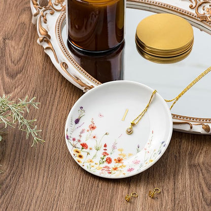 Crisky Initial Jewelry Tray Ring Dish & Gift Box, Ceramic Flower Trinket Dish for Rings Earrings Necklaces Keys, Bridal Shower Engagement Birthday Gift for Women, Friends 4.57" (Gold Foil L