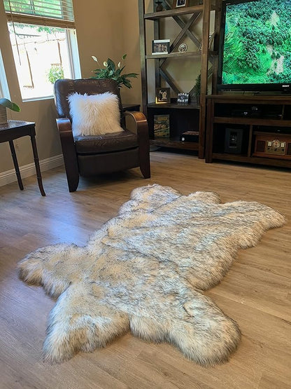 LAMBZY Faux Sheepskin Super Soft Hypoallergenic Silky Shag Bear Rug for Living Room, Kids Room, Sofa (3'x5', White/Black Tips)