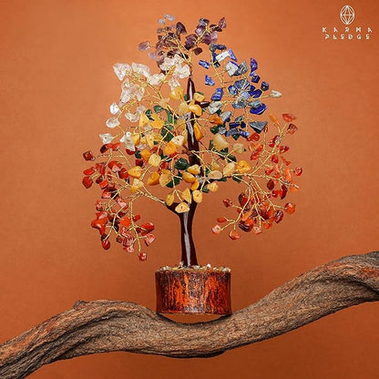 Manifestation Seven Chakra Tree of Life with Card, Unique Birthday Gifts for Women and Mom, Handmade Healing Crystal Tree for Good Luck, Positivity, Money, Reiki Healing, Home and Office Decor