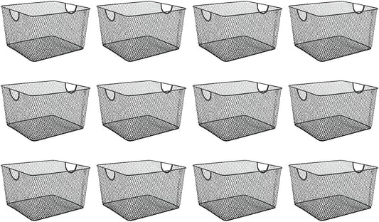 Ybm Home Household Wire Mesh Open Bin Shelf Storage Basket Organizer Black For Kitchen Pantry, Cabinet, Fruits, Vegetables, Pantry Items Toys 10” x 9” x 6”, 12-Pack, Black