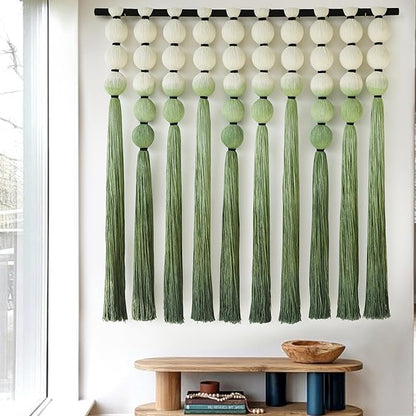 IOWER Macramé Wall Hanging Macrame Wall Decor Green Dip Dye 39" Wx39 L Sphericity Cotton Textile Wall Art Large Art Yarn Wall Hanging For Living Room Wedding