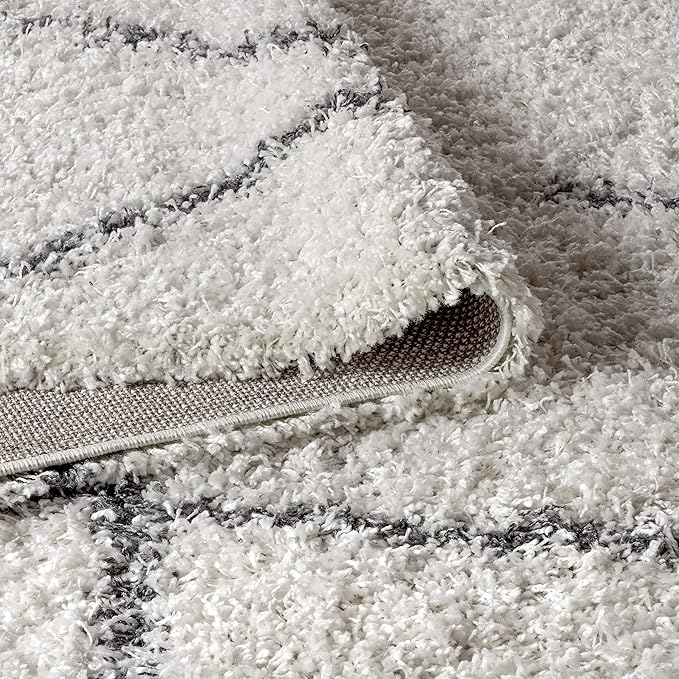 JONATHAN Y Mercer Shag Plush Tassel Ivory/Gray Indoor Area Rug, 3x5, Moroccan Geometric Trellis, Easy-Cleaning for Living Room, Bedroom, Kitchen, Pet Friendly, Non-Shedding (MCR101B-3)