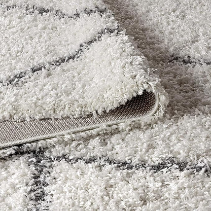 JONATHAN Y Mercer Shag Plush Tassel Ivory/Gray Indoor Area Rug, 5x8, Moroccan Geometric Trellis, Easy-Cleaning for Living Room, Bedroom, Kitchen, Pet Friendly, Non-Shedding (MCR101B-5)