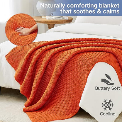 Guohaoi Knitted Weighted Blanket for Adults (Orange 60"x80" 17lbs) No Beads Cooling Throw Blanket for Hot Sleepers, Home Decor Breathable Chunky Knit Heavy Blanket Use on Queen/King Size Bed