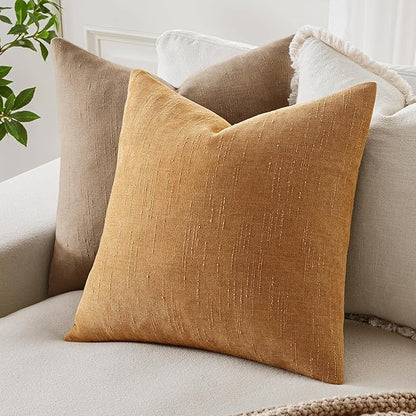 MIULEE Pack of 2 Decorative Throw Pillow Covers 24x24 Inch Soft Chenille Throw Pillows Solid Textured Euro Cushion Covers Home Decor for Bed Couch Sofa Bedroom Living Room,Golden Brown