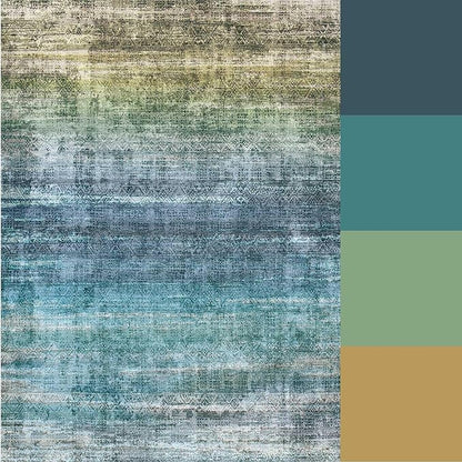 Kokia Abstract Washable Area Rug Living Room Washable 4x6 Non-Slip Stain Resistant Bohemian Rug Soft Indoor Vibrant Blue Carpet for Bedroom Room Decor, Oslo Teal