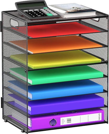 8 Tier Paper Letter Tray Organizer with Handles, Mesh Desk File Holder Storage Organization for Office School Desktop