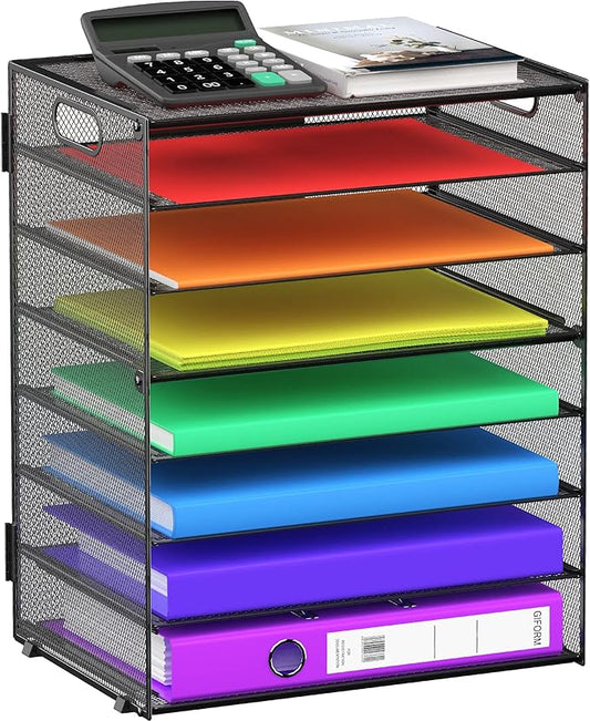 8 Tier Paper Letter Tray Organizer with Handles, Mesh Desk File Holder Storage Organization for Office School Desktop