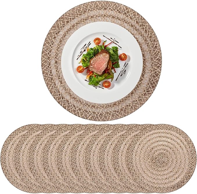12 Pcs Jute Placemats Boho Braided Woven Table Mats for Dining Table Farmhouse Coasters for Thanksgiving Christmas Party Wedding Events(Classic,12 Inches)