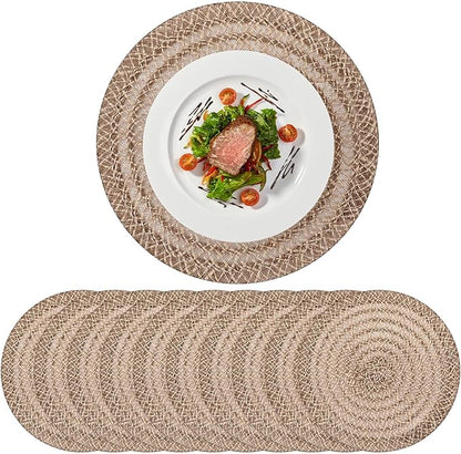 12 Pcs Jute Placemats Boho Braided Woven Table Mats for Dining Table Farmhouse Coasters for Thanksgiving Christmas Party Wedding Events(Classic,12 Inches)