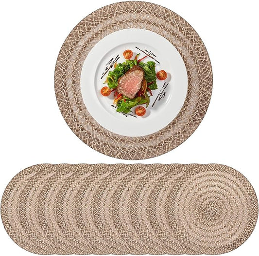 12 Pcs Jute Placemats Boho Braided Woven Table Mats for Dining Table Farmhouse Coasters for Thanksgiving Christmas Party Wedding Events(Classic,12 Inches)