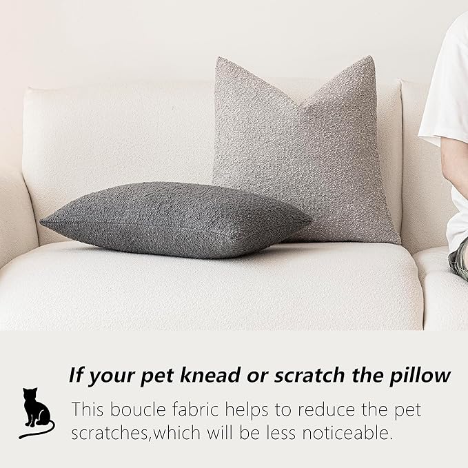 Foindtower Textured Boucle Throw Pillow Covers Accent Solid Lumbar Pillow Cases Cozy Soft Decorative Couch Cushion Case for Chair Sofa Bedroom Living Room Home Decor, 12 x 20 Inch,Neutral Grey