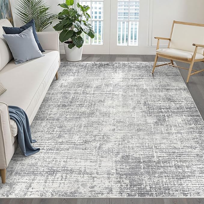 6x9 Area Rugs Living Room: Washable Large Neutral Grey Rug Abstract Soft Modern Stain Resistant Indoor Floor Non-Slip Carpet for Bedroom Nursery Kids Office Playroom Dining Room Under Table Home