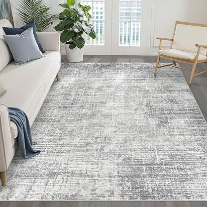 6x9 Area Rugs Living Room: Washable Large Neutral Grey Rug Abstract Soft Modern Stain Resistant Indoor Floor Non-Slip Carpet for Bedroom Nursery Kids Office Playroom Dining Room Under Table Home