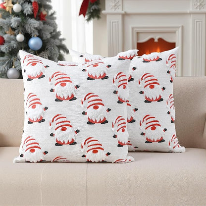 FEVERQIYI Christmas Faux Fur Pillow Covers 24x24 Inch - Soft Plush Decorative Pillowcases with Dancing Santa Snowman Snowflake Design for Holiday Home Sofa Bed Decoration (Inserts Not Included)