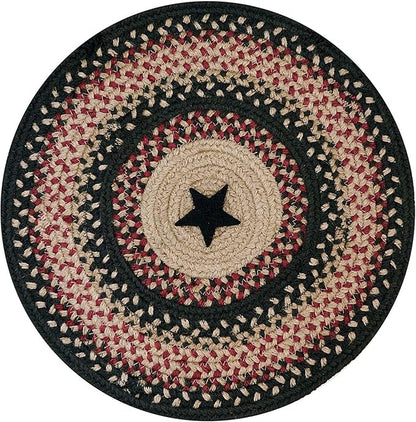 Homespice Primitive Star Gloucester Round Braided Placemats, Warm Primitive Decor, Set of 2, 15" Black and Red Jute Table Mats - Vibrant Colors, Durable, Easy to Clean and Protects Furniture