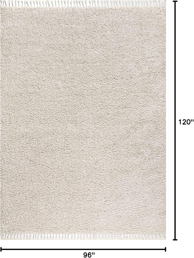 JONATHAN Y Mercer Shag Plush Tassel Cream Indoor Area Rug, 8x10, Contemporary, Modern, Easy-Cleaning for Living Room, Bedroom, Kitchen, Pet Friendly, Non-Shedding (MCR100D-8)