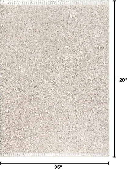 JONATHAN Y Mercer Shag Plush Tassel Cream Indoor Area Rug, 8x10, Contemporary, Modern, Easy-Cleaning for Living Room, Bedroom, Kitchen, Pet Friendly, Non-Shedding (MCR100D-8)