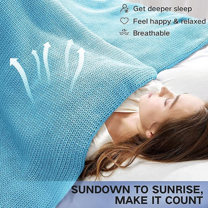 Guohaoi Knitted Weighted Blanket(Blue 50"x60" 10lbs),Home Décor Cooling Throw Blanket for Hot Sleepers,Hand Made Chunky Knit Heavy Blanket or Adults Use on Twin Size Bed