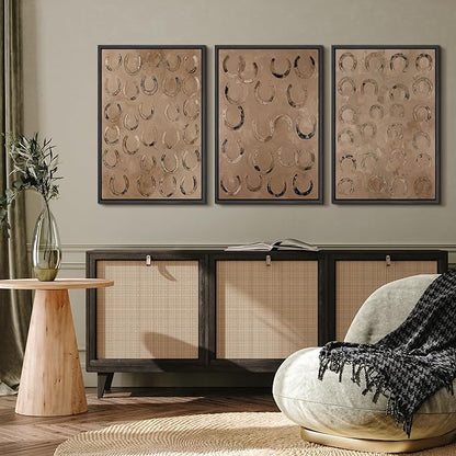 MUDECOR Framed Wall Art Print Set Western Decor Horseshoes Pattern Rustic Neutral Illustrations Modern Art Boho Decorative Colorful Chic for Living Room, Bedroom, Office - 24"x36"x3 BLACK