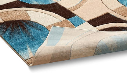 Well Woven Ruby Geometric 2x3 Mat Blue & Grey Vibrant Modern Contemporary Hand Carved Sunburst Design Perfect for Entryways & Small Spaces Plush Easy-Care Easy-to-Clean