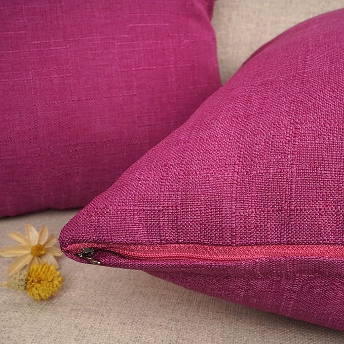 YOUR SMILE Pack of 2 Canves Faux Linen Throw Pillow Covers Square Rustic Farmhouse Decorative Burlap Pillowcases Cushion Covers for Couch Bed Sofa Living Room (Pink, 18'' X 18'')