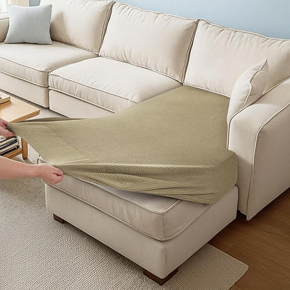 CHUN YI Stretch Sectional Couch Covers 1 Piece Chaise Lounge Slipcover L Shape Separate Cushion, Chaise Couch Cover for Both Left/Right Sectional Couch (Chaise Cover, Khaki)