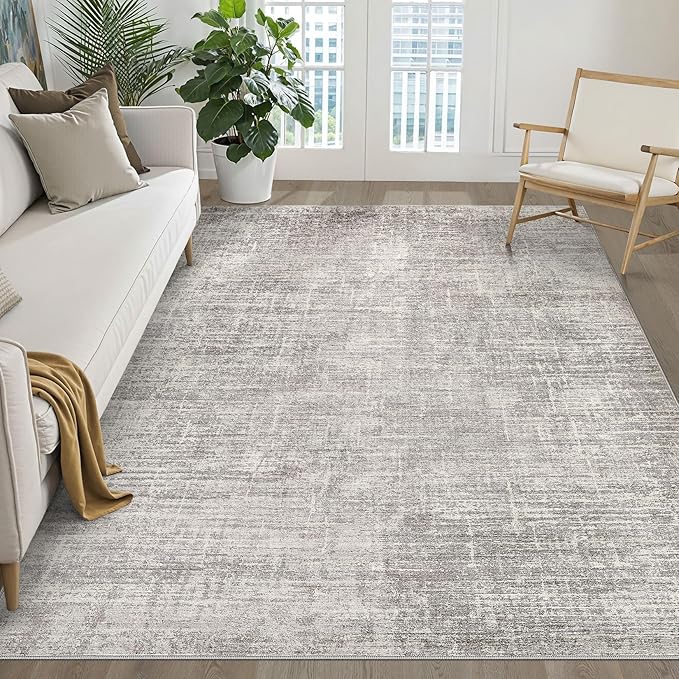 6x9 Area Rugs Living Room: Washable Large Neutral Rug Abstract Soft Modern Stain Resistant Indoor Floor Non-Slip Carpet for Bedroom Nursery Kids Office Playroom Dining Room Under Table- Brown Gray