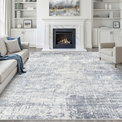 8x10 Area Rugs Living Room: Washable Large Neutral Blue Rug Abstract Soft Modern Stain Resistant Indoor Floor Non-Slip Carpet for Bedroom Nursery Kids Office Playroom Dining Room Under Table Home