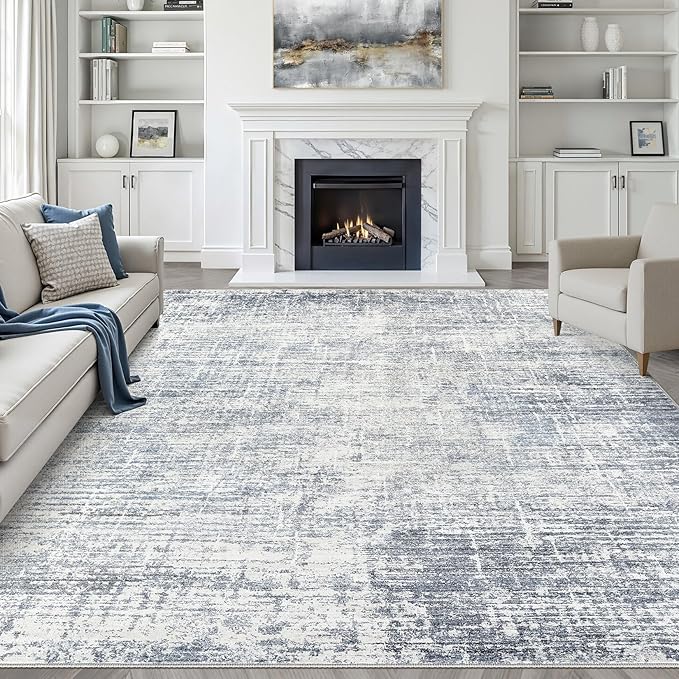 7x9 Area Rug Living Room: Washable Large Neutral Blue Rugs Abstract Soft Modern Stain Resistant Indoor Floor Non-Slip Carpet for Bedroom Nursery Kids Office Playroom Dining Room Under Table Home