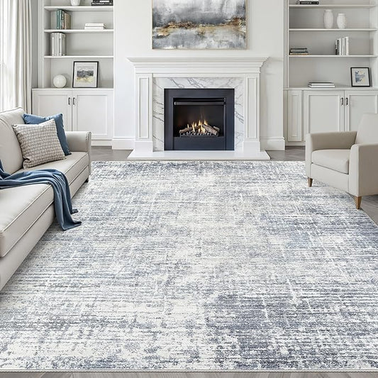 7x9 Area Rug Living Room: Washable Large Neutral Blue Rugs Abstract Soft Modern Stain Resistant Indoor Floor Non-Slip Carpet for Bedroom Nursery Kids Office Playroom Dining Room Under Table Home