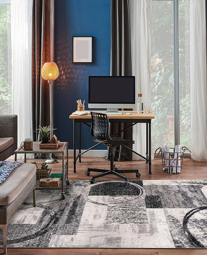 Rugshop Contemporary Circle Design Area Rug, Fade-Resistant Carpet for Bedroom, Dining Room, or Home Office, Cream, 6'6" x 9'