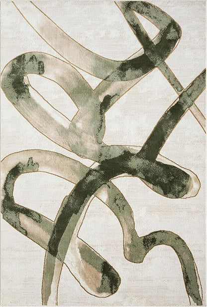 Abani Beige Cream Green Graffiti Washable Area Rug – 4' x 6' – Abstract Artistic Design – Ivy Collection – Non-Shedding, Easy to Clean – Durable for High Traffic Areas – Living Room & Bedroom