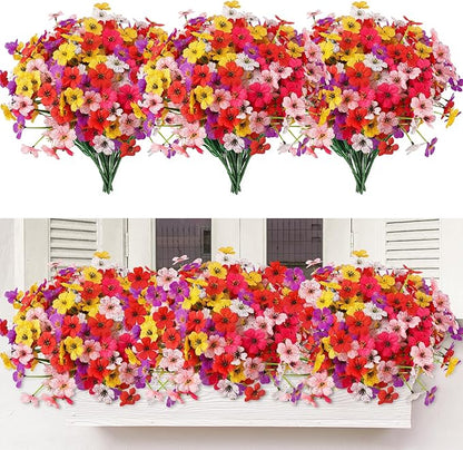 MACTING Artificial Flowers for Outdoors 24 Bundles UV Resistant Fake Flowers Faux Plastic Plants No Fade for Hanging Planters Window Patio Porch Garden Indoor Outdoor Summer Decor(Mix Color-1)