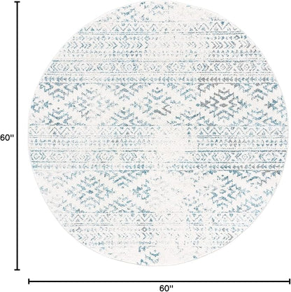 SAFAVIEH Tulum Collection Area Rug - 5' Round, Ivory & Turquoise, Moroccan Boho Tribal Design, Non-Shedding & Easy to Clean, Ideal for Living Room, Bedroom, Dining Space (TUL272E)