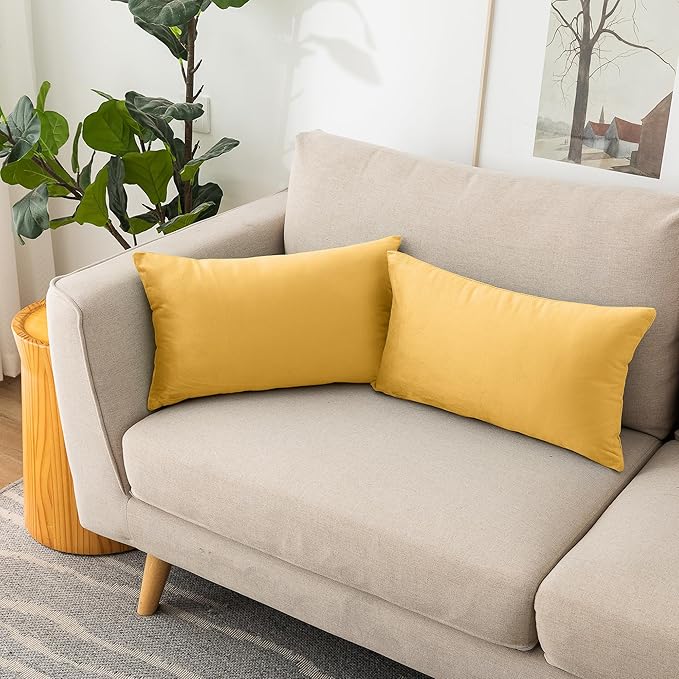 NiNi ALL Decorative Throw Pillow Covers Velvet 12x20 Inch Pack of 2 Yellow Cushion Covers Soft for Couch Sofa Bedroom Living Room Outdoor